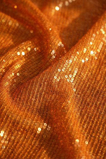Dhiyona ST Tangerine Knitted Sequin Saree with Blouse Fabric