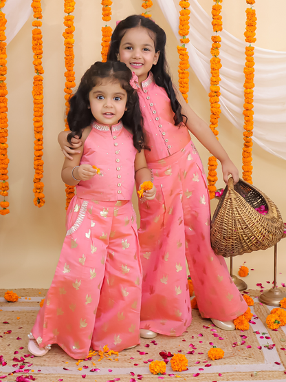 Mishti Peach Top and Pant Set For Girls
