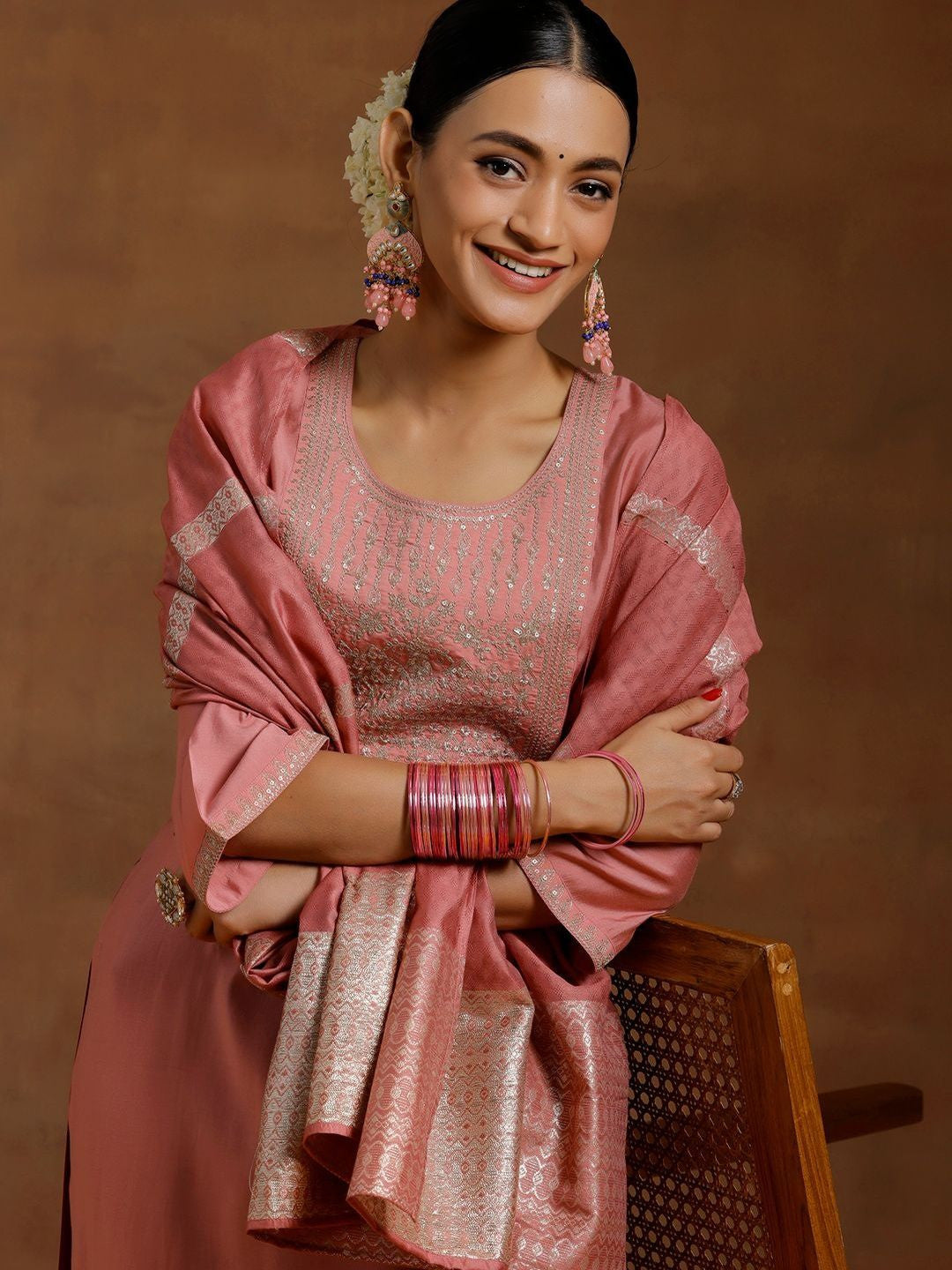 Women Floral Yoke Design Regular Kurta with Salwar & With Dupatta
