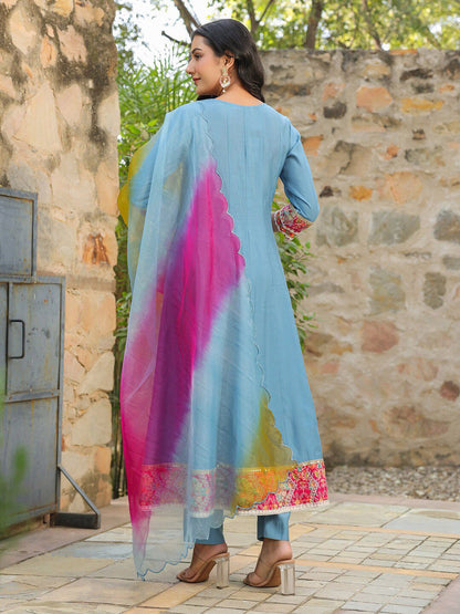 Dhiyona RR Women's Floral Embroidered Anarkali Kurta &Trousers With Dupatta