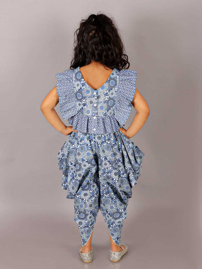 Folklore Girls Blue Crop Top with Dhoti Girls Co-ordinate set