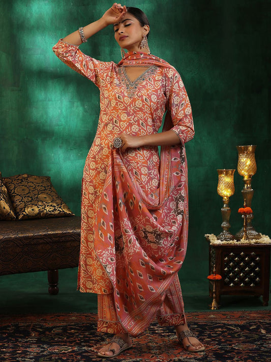 Dhiyona LL Women Ethnic Motifs Printed Regular Beads and Stones Kurta with Palazzos & With Dupatta