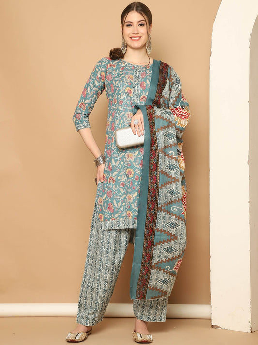 Dhiyona KL Women Ethnic Motifs Printed Regular Kurta With Salwar & Dupatta