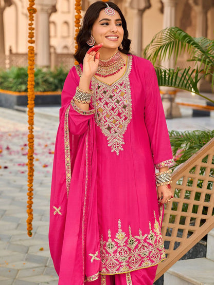 Floral Embroidered Mirror Work Sequinned Anarkali Kurta With Dhoti & Dupatta