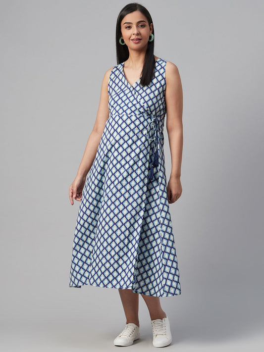 Dhiyona AY Women's Blue & White Printed Maternity Wrap Dress