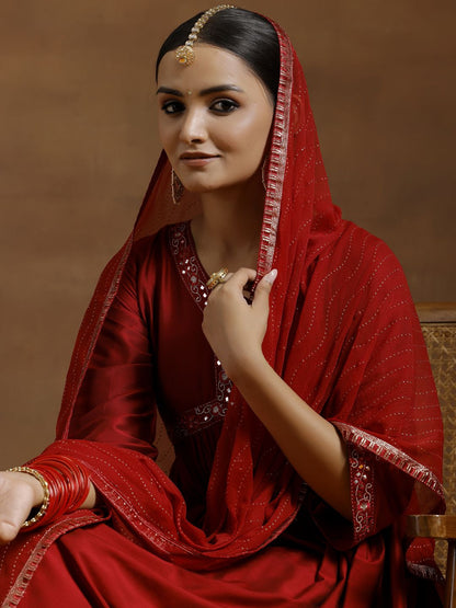 Women Embroidered Regular Mirror Work Kurta with Trousers & With Dupatta