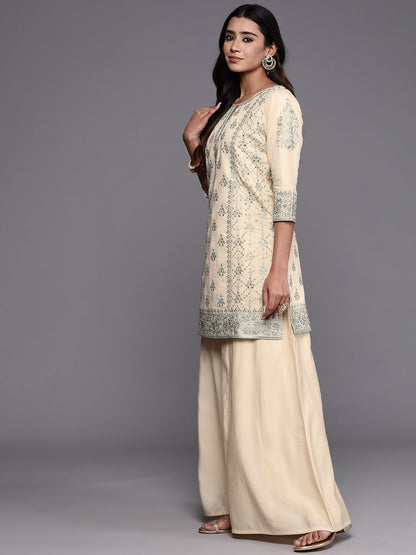 Dhiyona LL Women Floral Embroidered Straight Sequinned Kurti with Palazzos & With Dupatta