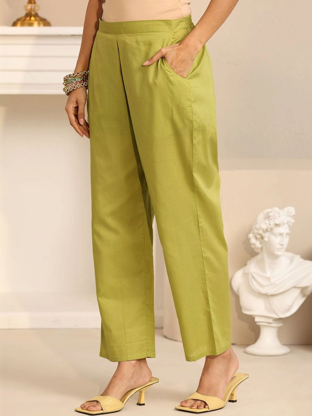 Fern Green Bird Embroidered Chanderi Silk Straight Suit Set
