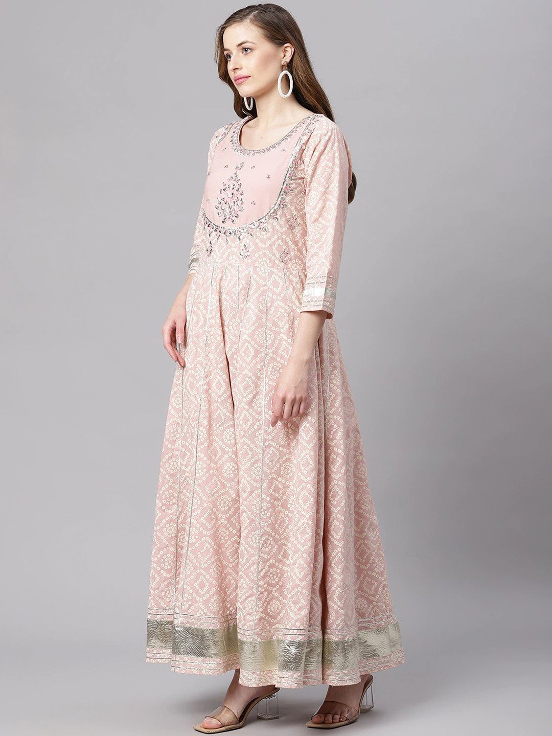 Dhiyona KL Bandhani Printed Thread Work Pure Cotton Anarkali Kurta & Trousers With Dupatta