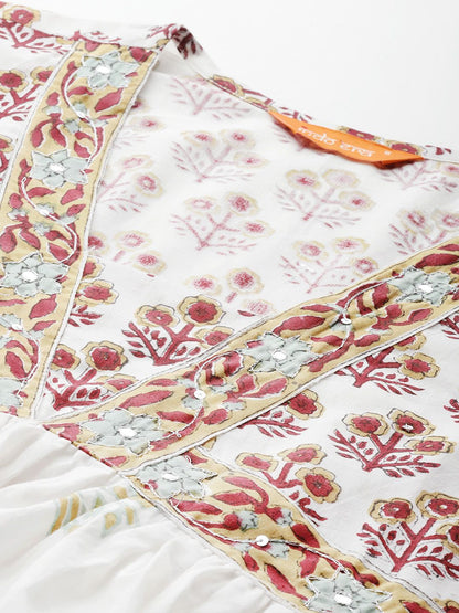 Floral Printed Empire Pure Cotton Kurta with Trousers & With Dupatta