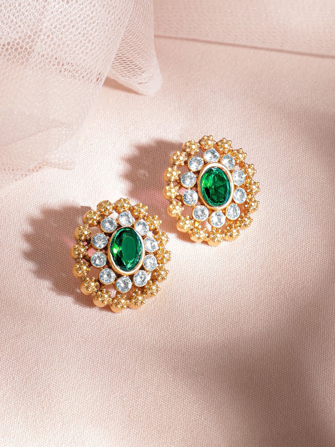 Dhiyona RJ Women's 24K Gold Plated Handcrafted Emerald & Cubic Zicronia Studded Choker Jewellery Set