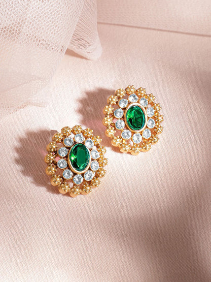 Dhiyona RJ Women's 24K Gold Plated Handcrafted Emerald & Cubic Zicronia Studded Choker Jewellery Set