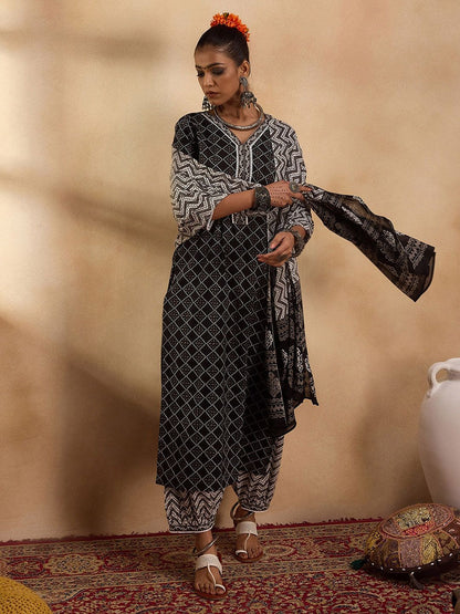Printed Regular Pure Cotton Kurta with Salwar & Dupatta
