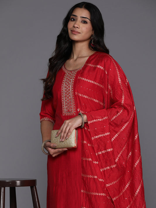 Women Ethnic Motifs Yoke Design Regular Sequinned Kurta with Trousers & With Dupatta