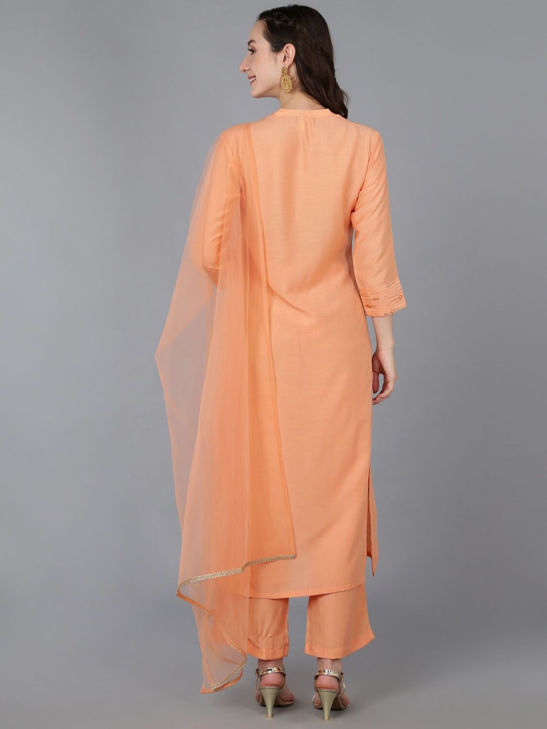 Dhiyona KL Ethnic Motifs Embroidered Regular Mirror Work Kurta With Palazzos & Dupatta