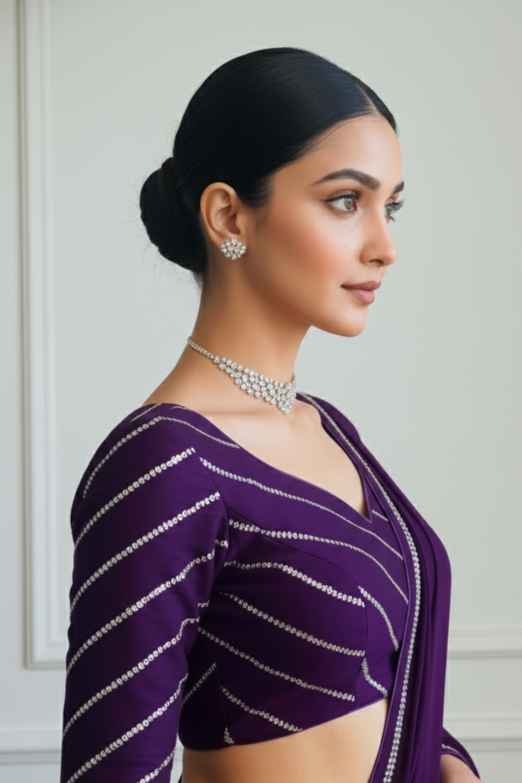 Dhiyona ST Purple Sequin Stripe Blouse – Free-Size Adjustable 32–40 inches | Partywear Ready-to-Wear Blouse