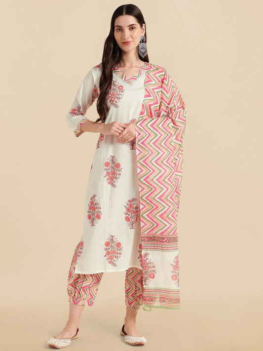 Dhiyona KL Floral Printed Regular Pure Cotton Kurta with Salwar & Dupatta