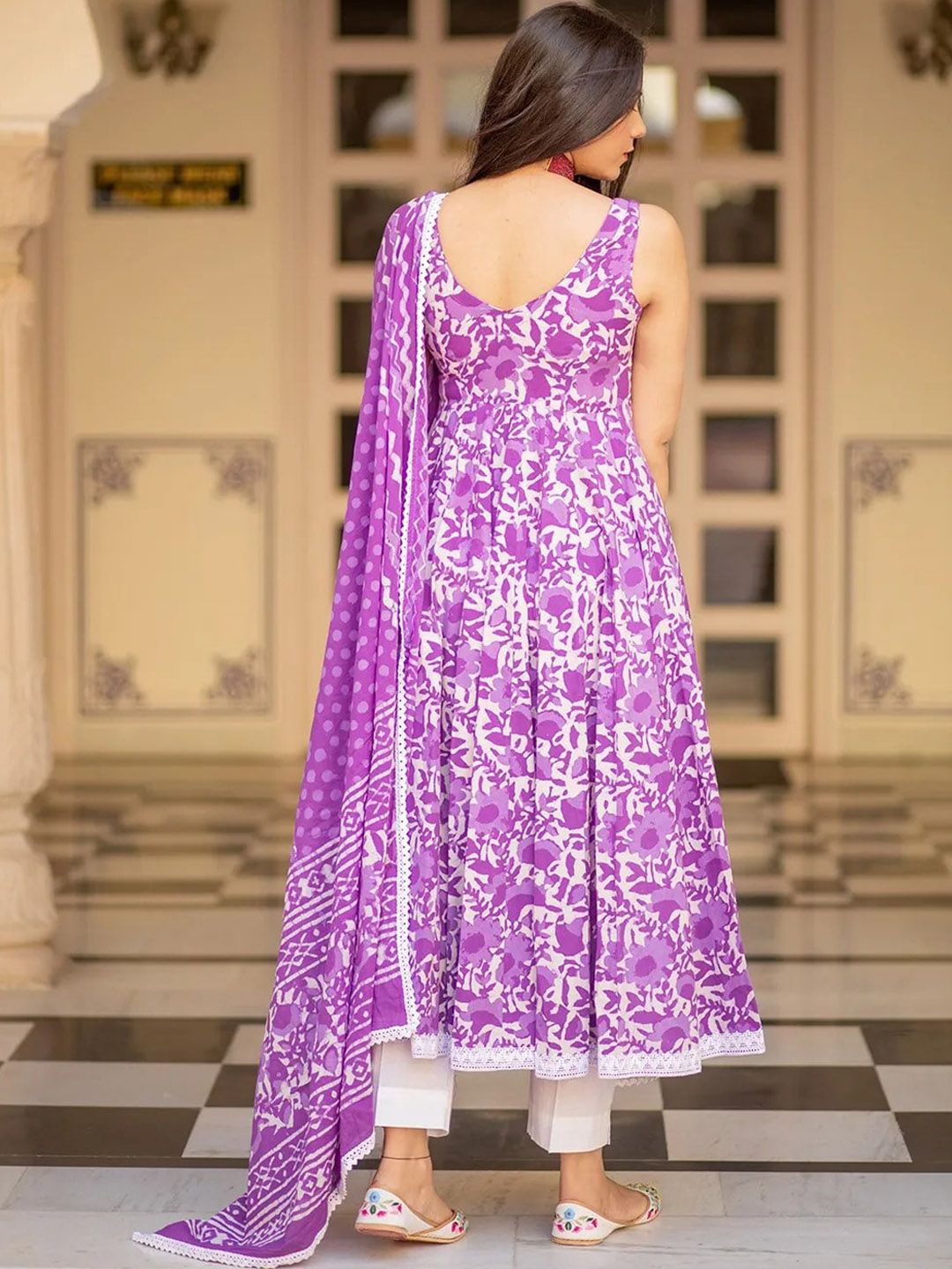Dhiyona KL Floral Printed Empire Anarkali Kurta with Trousers & Dupatta