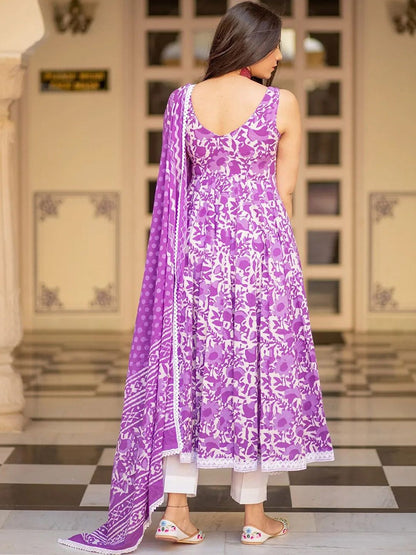 Dhiyona KL Floral Printed Empire Anarkali Kurta with Trousers & Dupatta