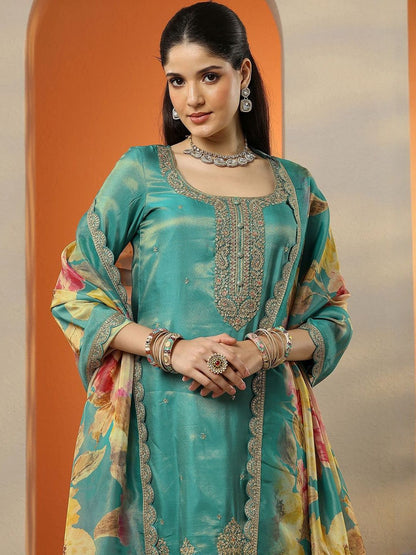 Dhiyona LL Women Floral Embroidered Regular Thread Work Kurta with Palazzos & With Dupatta