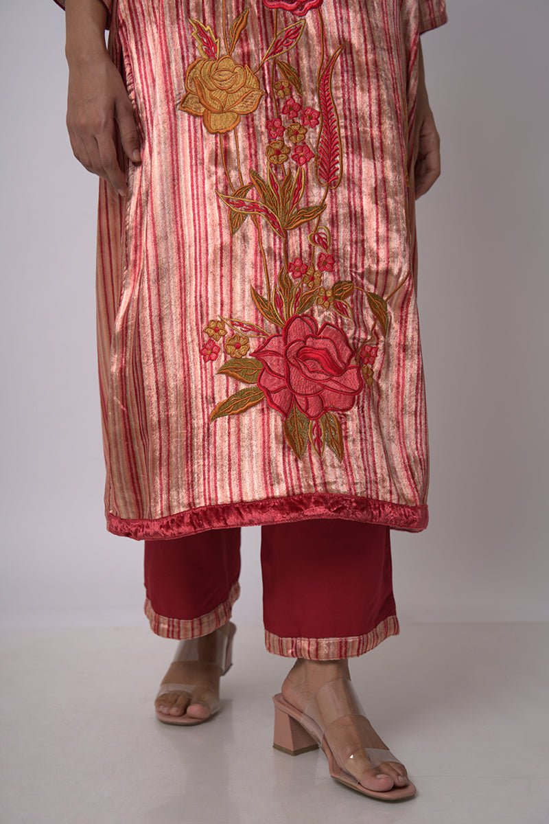 Women's Maroon and Beige Silk Velvet Salwar Suit