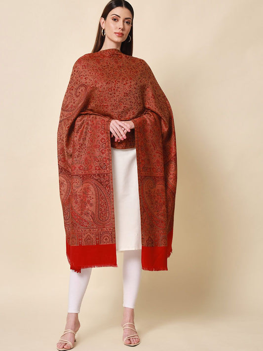 Dhiyona PA Women Red & Brown Woven-Design Jamawar Shawl