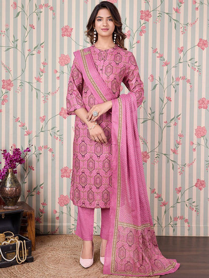 Dhiyona OD  Floral Printed Regular Pure Cotton Kurta with Trousers & Dupatta