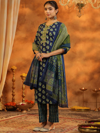 Dhiyona RR Women's Floral Printed Regular Pure Cotton Kurta with Trousers & With Dupatta