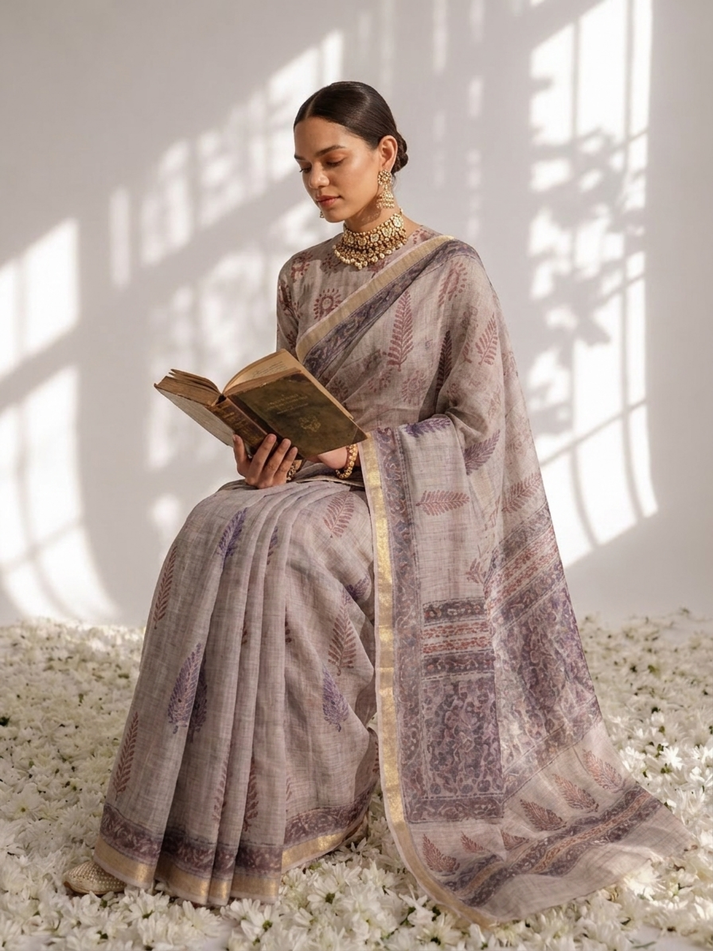Dhiyona ST Lilac Pure Silk Kota Printed Saree with Blouse Fabric