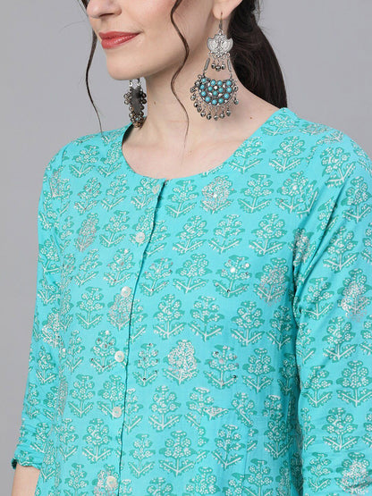 Dhiyona IS Women's Women Blue Printed Kurta with Trousers