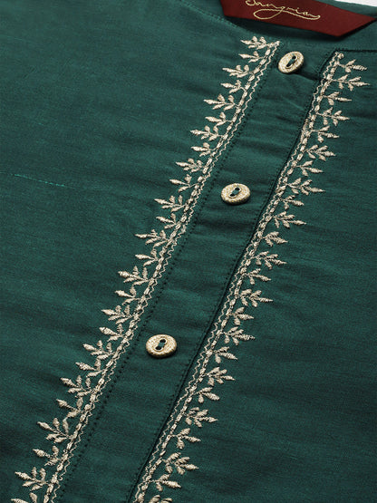 Women Green & Golden Printed Kurta with Trousers & Dupatta
