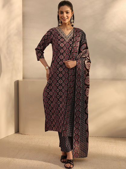 Women Ethnic Motifs Printed Regular Thread Work Kurta with Trousers & With Dupatta