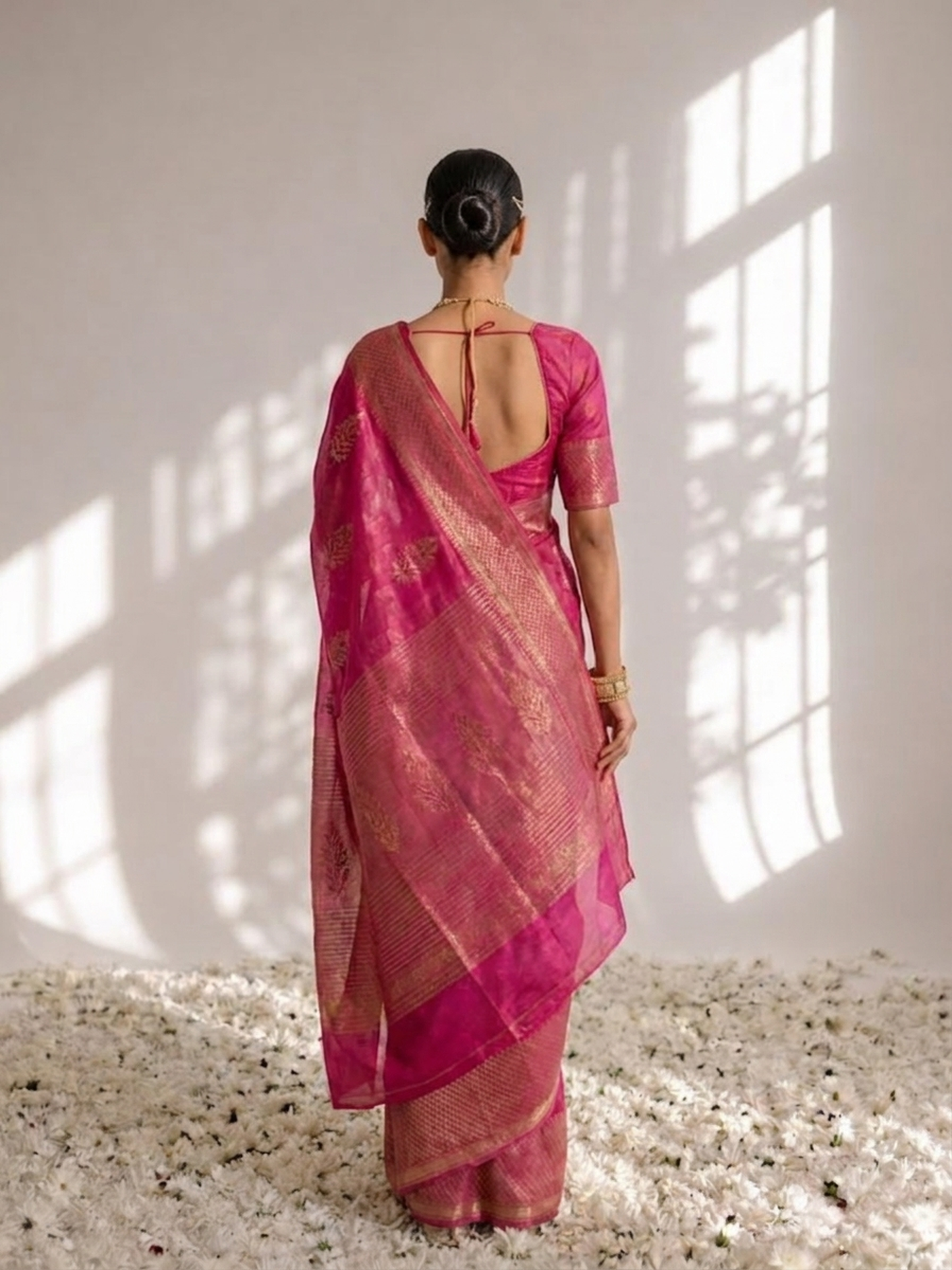 Dhiyona ST Fuchsia Pure Silk Kota Printed Saree with Blouse Fabric