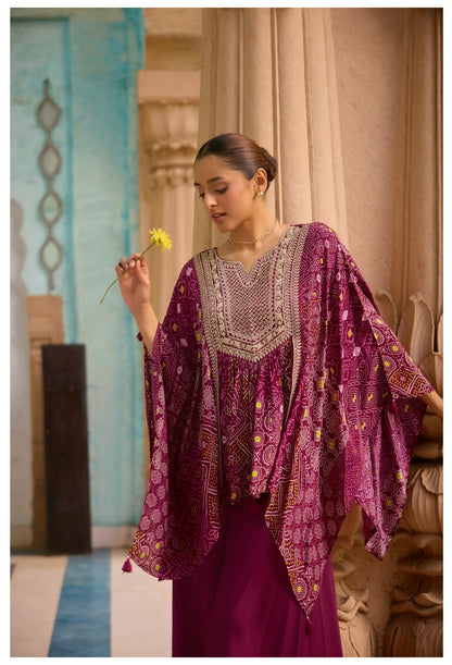 Aster Mulberry full work Kaftan pant set