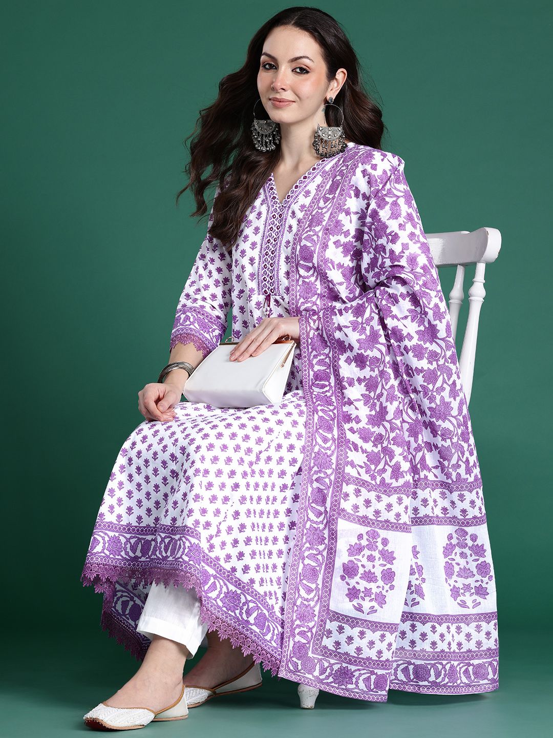 Dhiyona IE Floral Printed Pure Cotton Kurta with Trousers & Dupatta