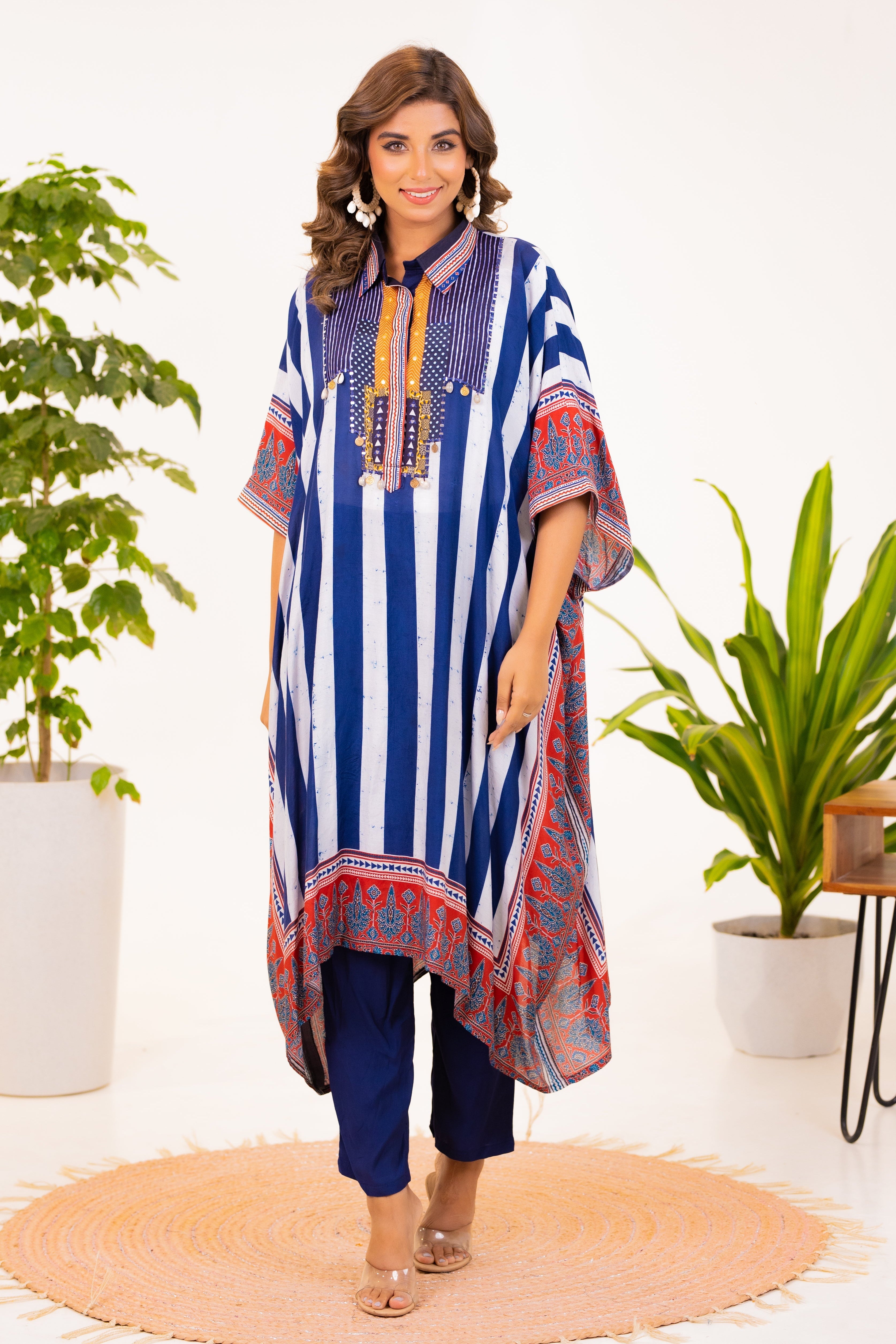 Maurya Azure Premium Muslin Kaftan Pant Set