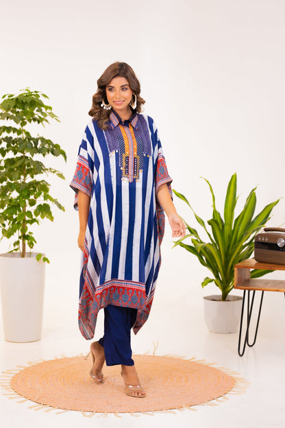Maurya Azure Premium Muslin Kaftan Pant Set