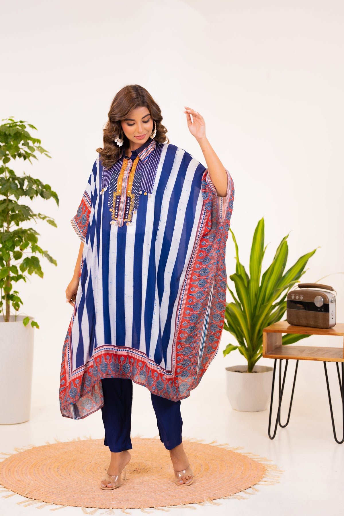 Maurya Azure Premium Muslin Kaftan Pant Set