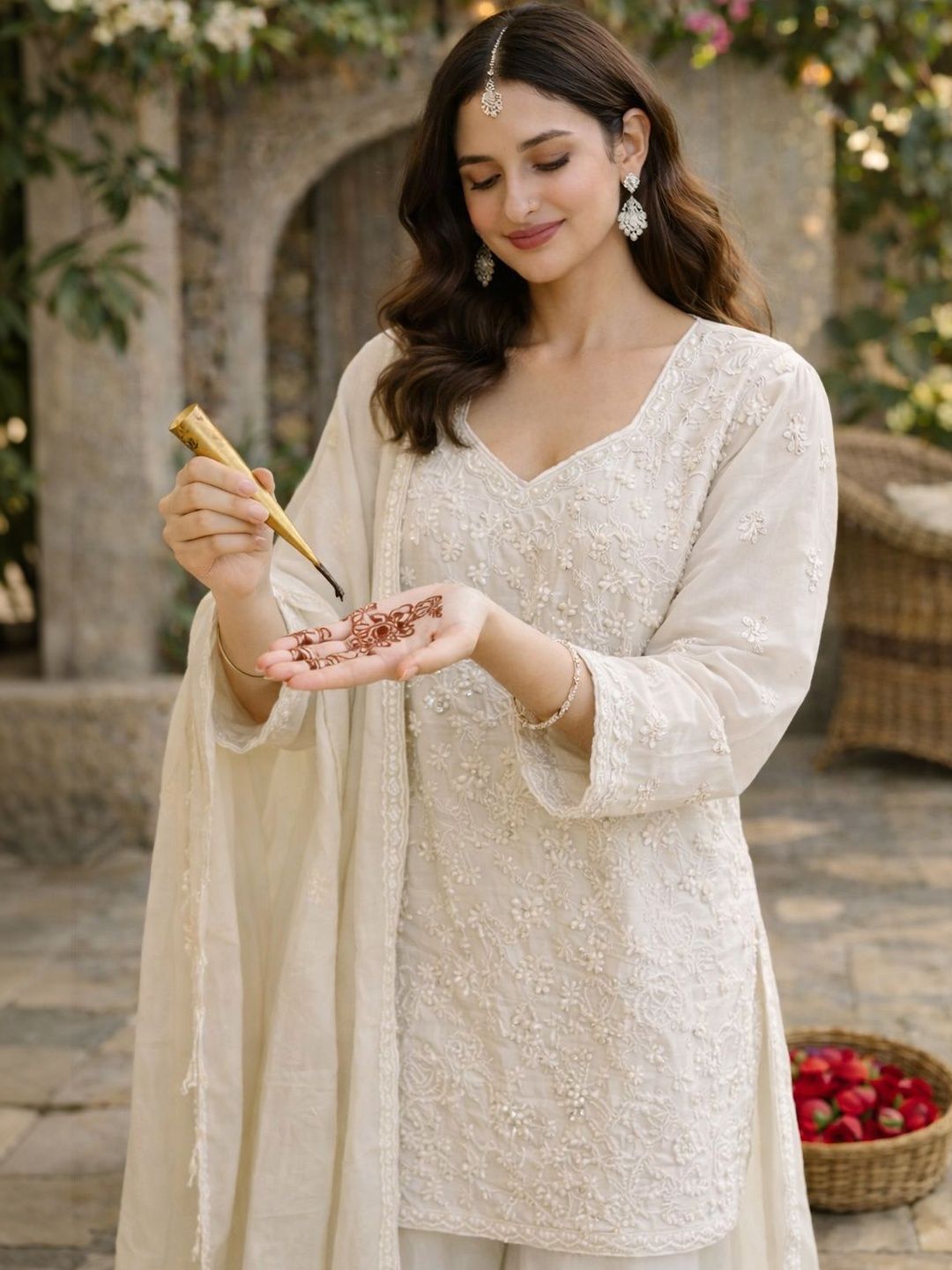 Dhiyona HOP Embroidered Chinon V-Neck Kurta & Sharara Kurta Sets