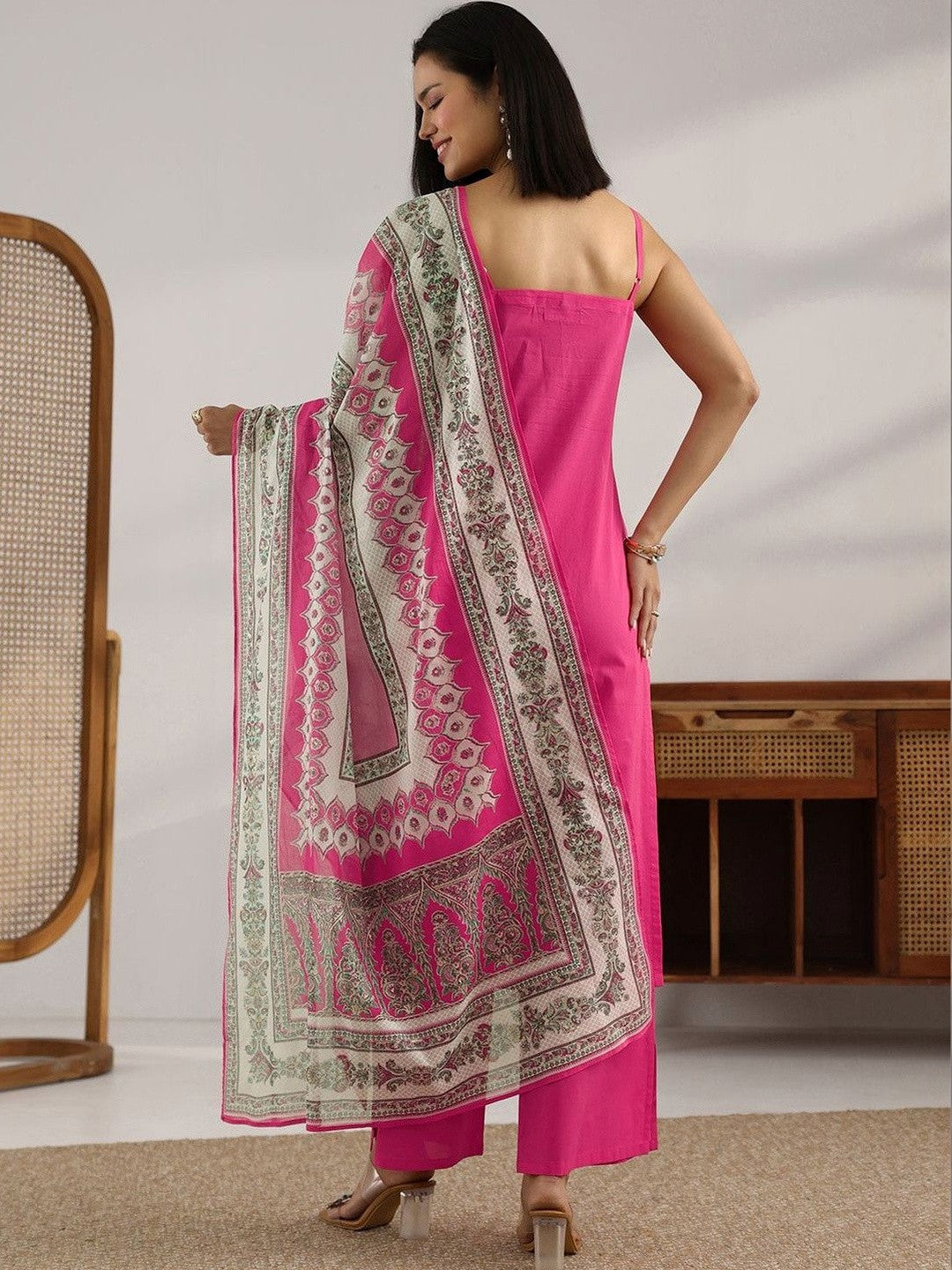 Women Ethnic Motifs Regular Thread Work Kurta with Trousers & With Dupatta