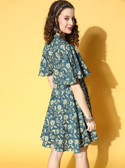 Dhiyona AY Women's Tranquil Teal Floral All in the Details Dress