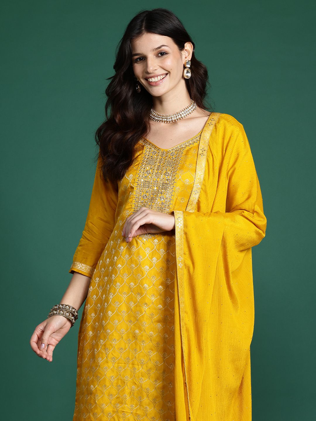 Dhiyona IE Ethnic Motifs Regular Kurta with Trousers & With Dupatta
