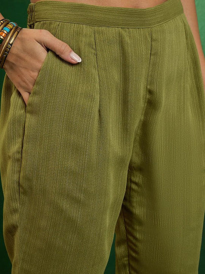 Women's Embroidered V-Neck Kurta With Trousers & Dupatta