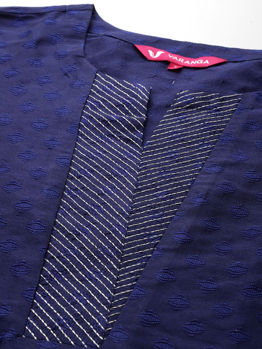Navy Blue Woven Design Zari Kurta with Trousers & Dupatta