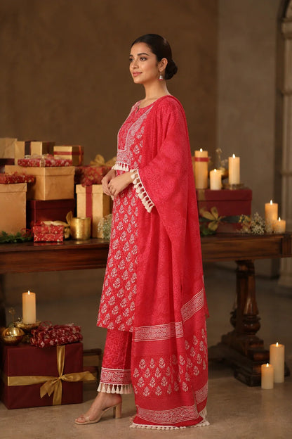 Banni Block Printed Kurta-Pants & Dupatta Set