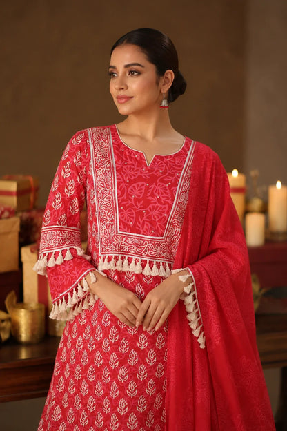 Banni Block Printed Kurta-Pants & Dupatta Set