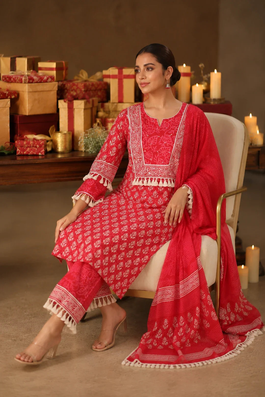 Banni Block Printed Kurta-Pants & Dupatta Set