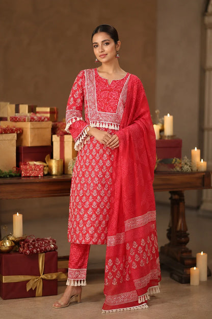 Banni Block Printed Kurta-Pants & Dupatta Set