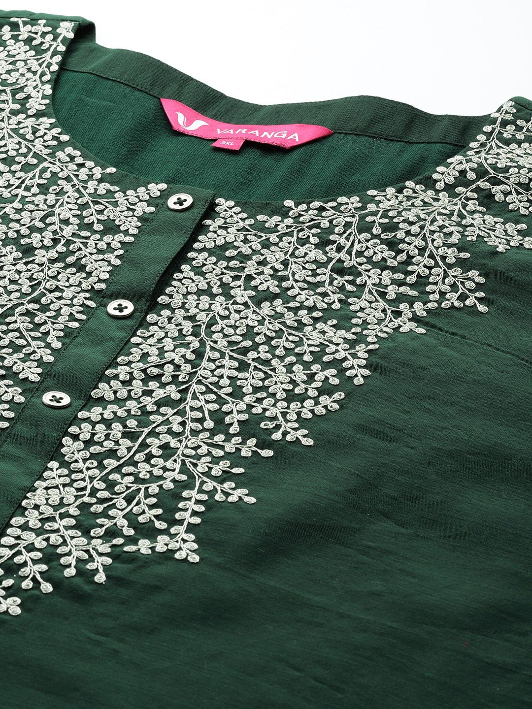 Green Plus Size Floral Embroidered Chanderi Silk Kurta With Trousers & Dupatta