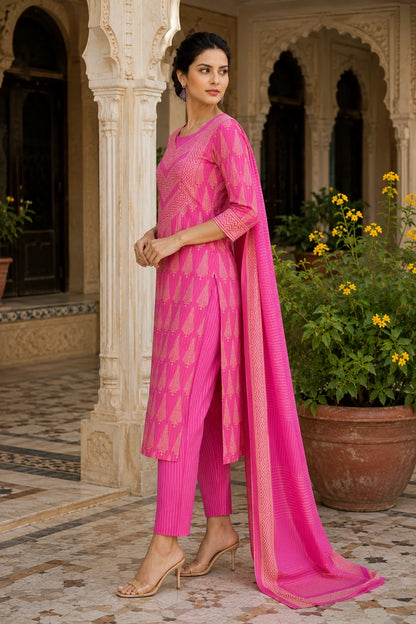 Parinita Block Printed Kurta-Pants & Dupatta Set